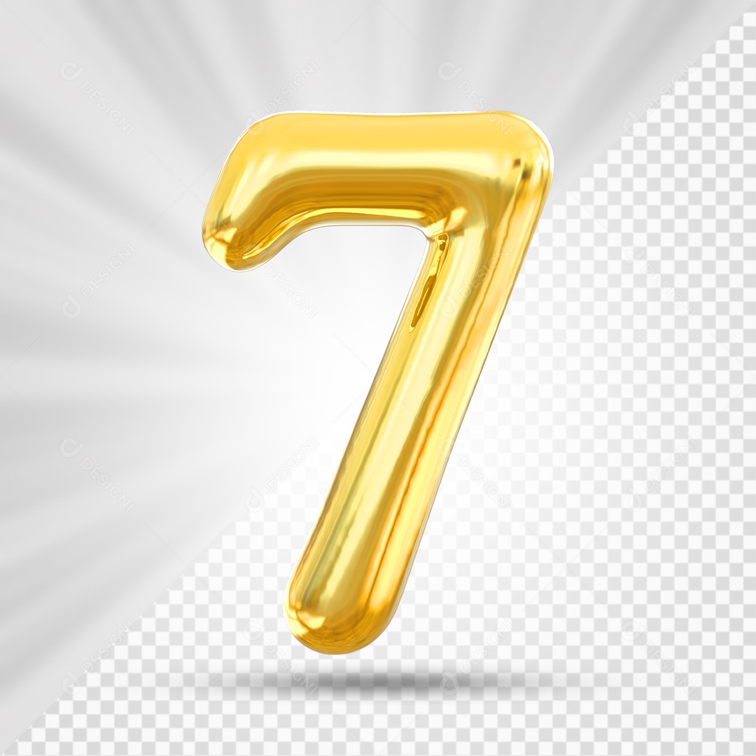 Balão Dourado De Numero 7 Elemento 3D Para Composição PSD