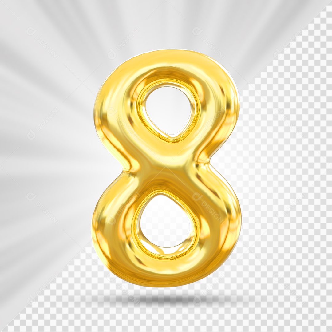 Balão Dourado De Numero 8 Elemento 3D Para Composição PSD