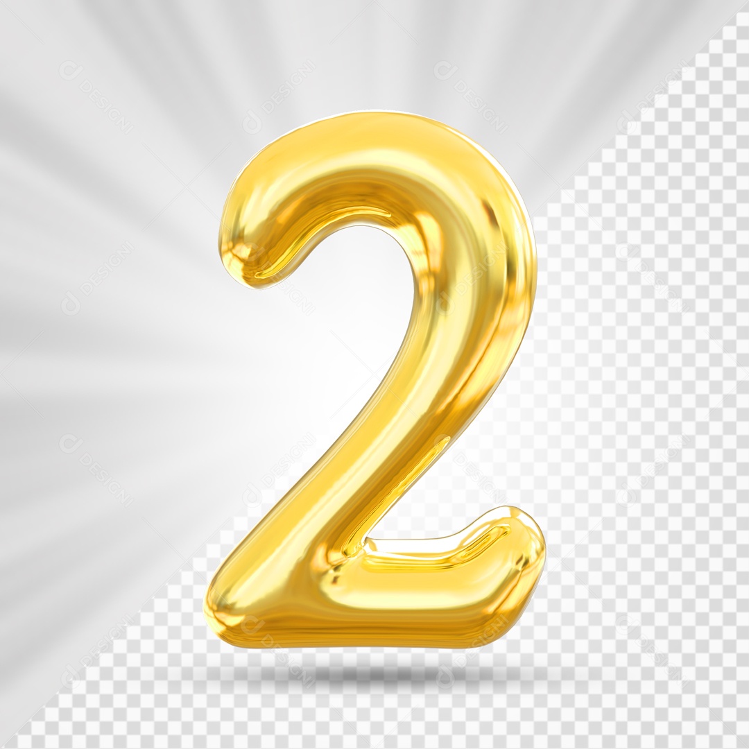 Balão Dourado De Numero 2 Elemento 3D Para Composição PSD