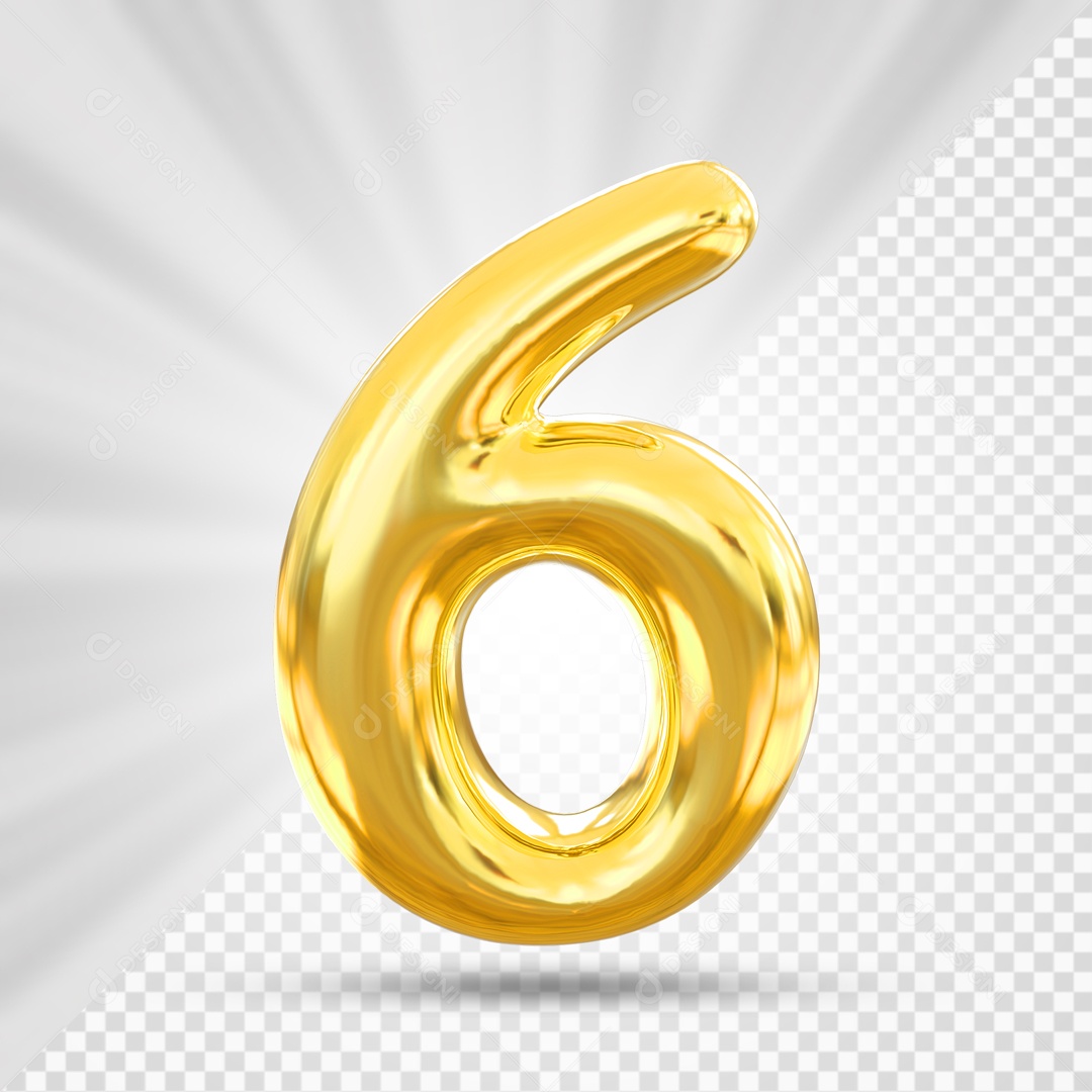 Balão Dourado De Numero 6 Elemento 3D Para Composição PSD