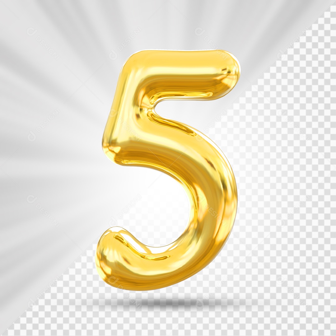 Balão Dourado De Numero 5 Elemento 3D Para Composição PSD