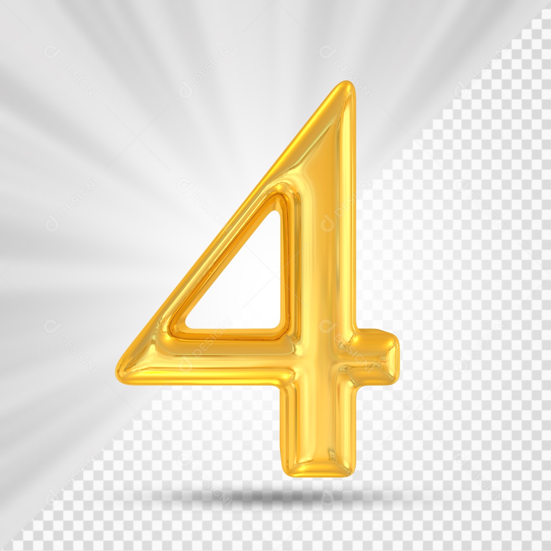 Numero 4 Dourado Elemento 3D Para Composição PSD