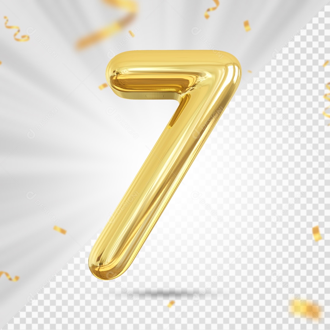 Balão De Festa Dourado De Numero 7 Elemento 3D Para Composição PSD