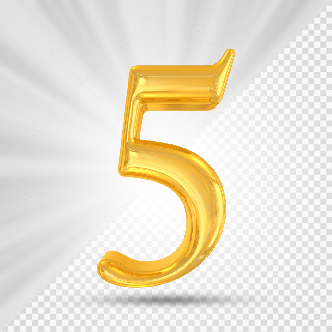 Numero 5 Dourado Elemento 3D Para Composição PSD
