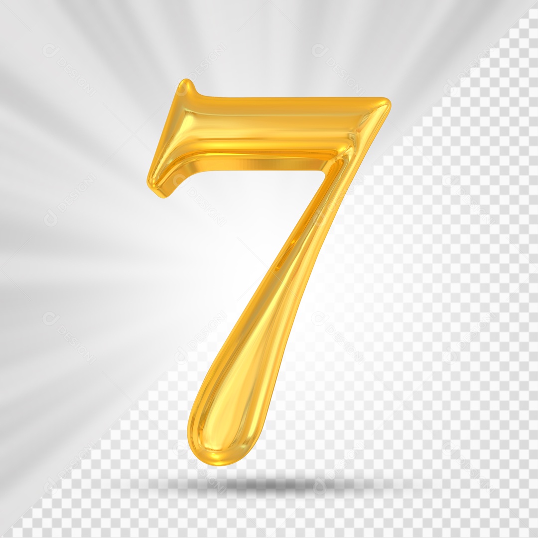 Numero 7 Dourado Elemento 3D Para Composição PSD