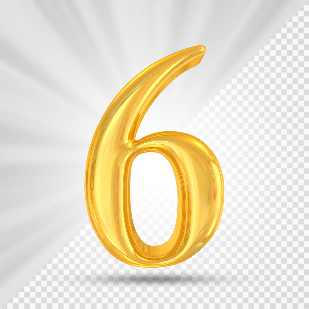 Numero 6 Dourado Elemento 3D Para Composição PSD