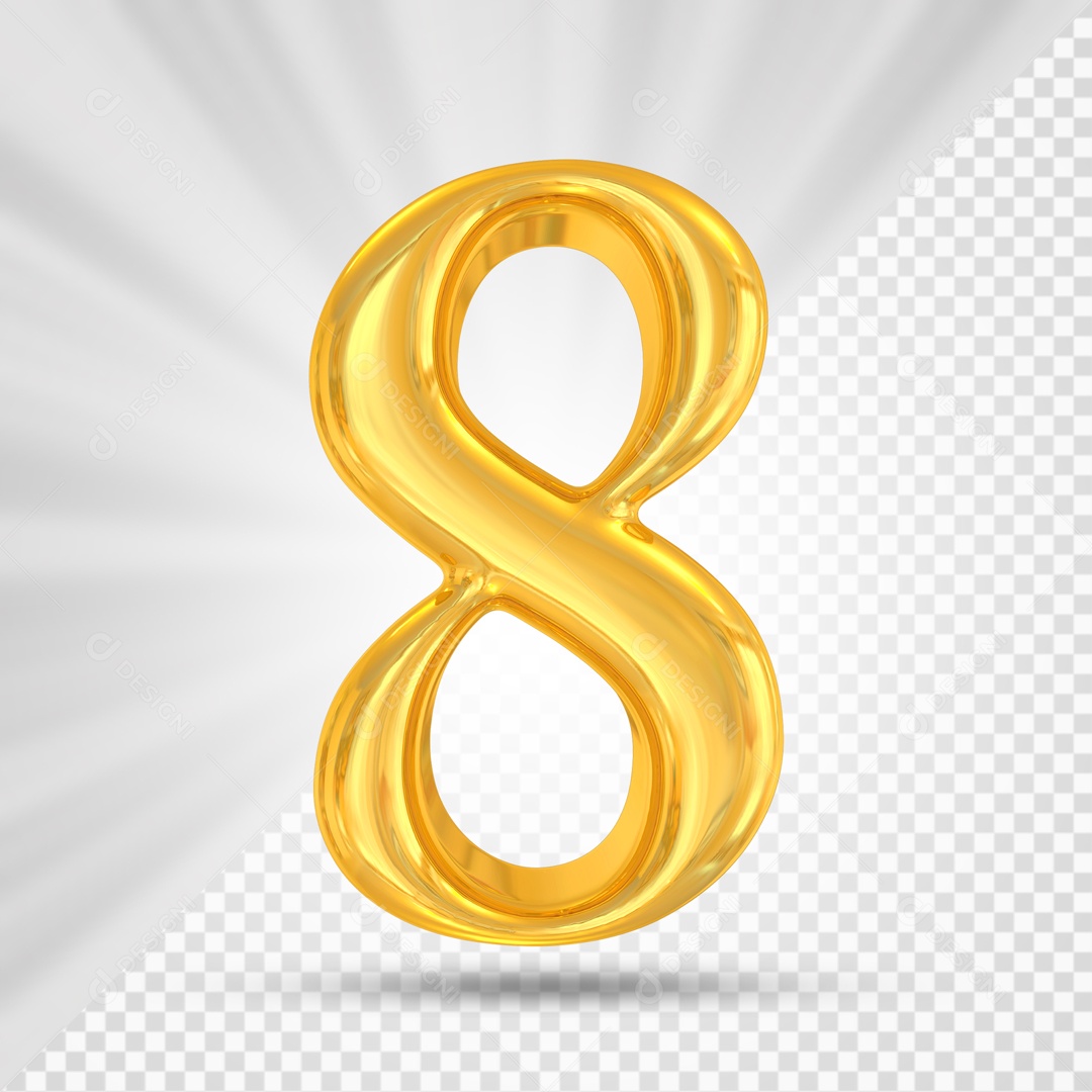 Numero 8 Dourado Elemento 3D Para Composição PSD
