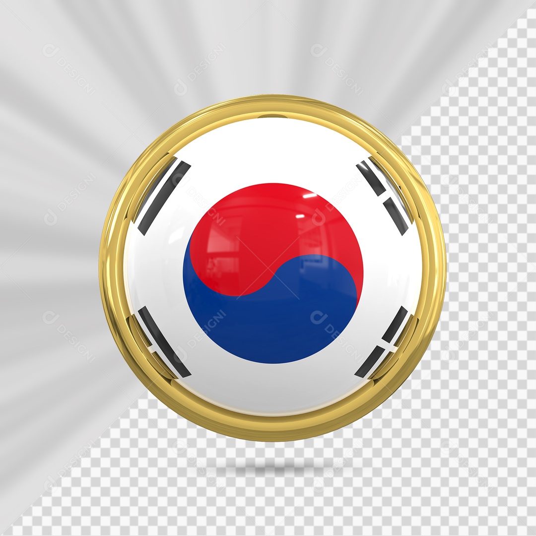 Bandeira Da Coreia do Sul No Ícone Redondo Elemento 3D PSD