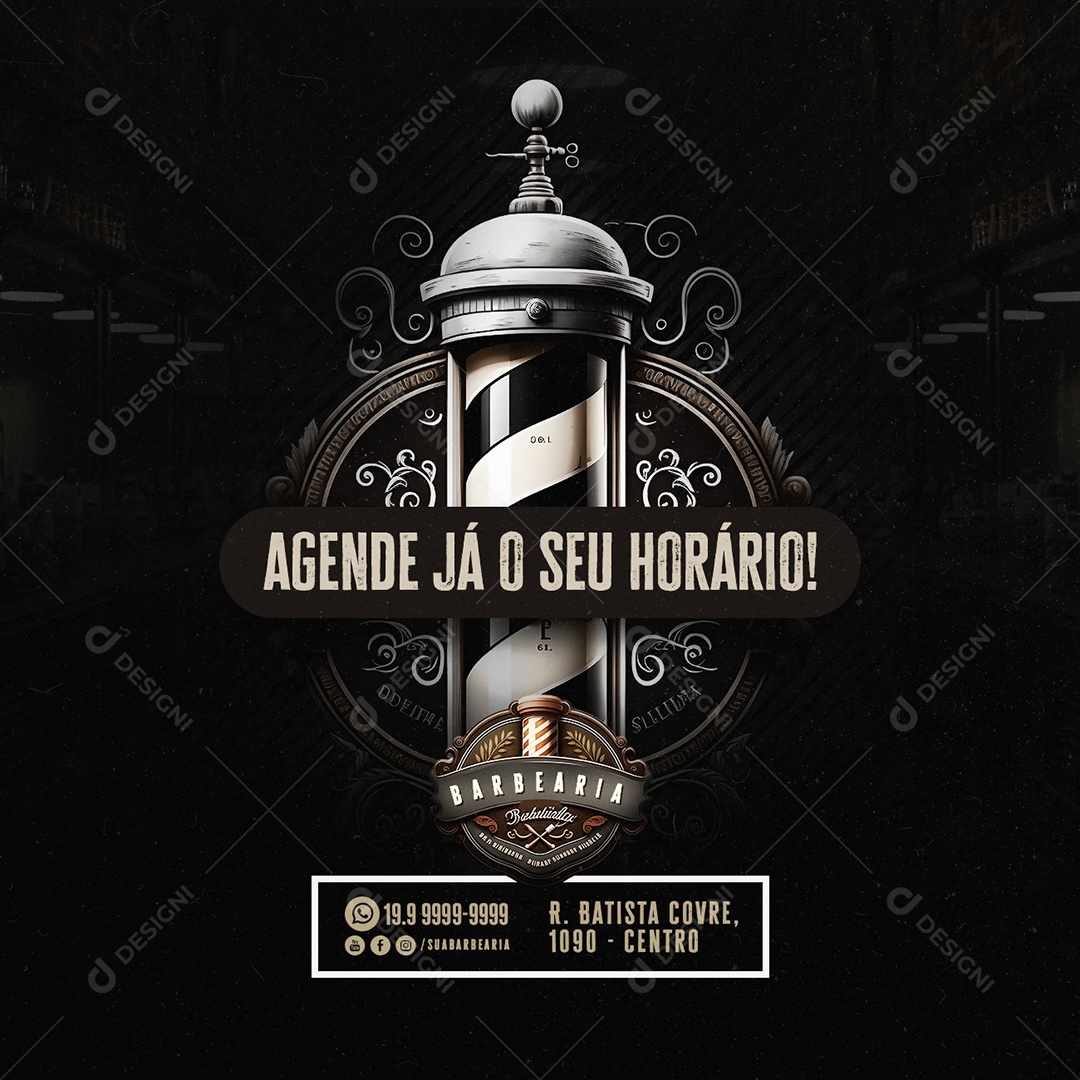 Agenda Já O Seu Horário Barbearia Social Media PSD Editável