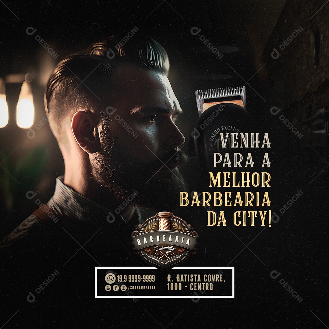 Venha Para A Melhor Barbearia Da City Social Media PSD Editável