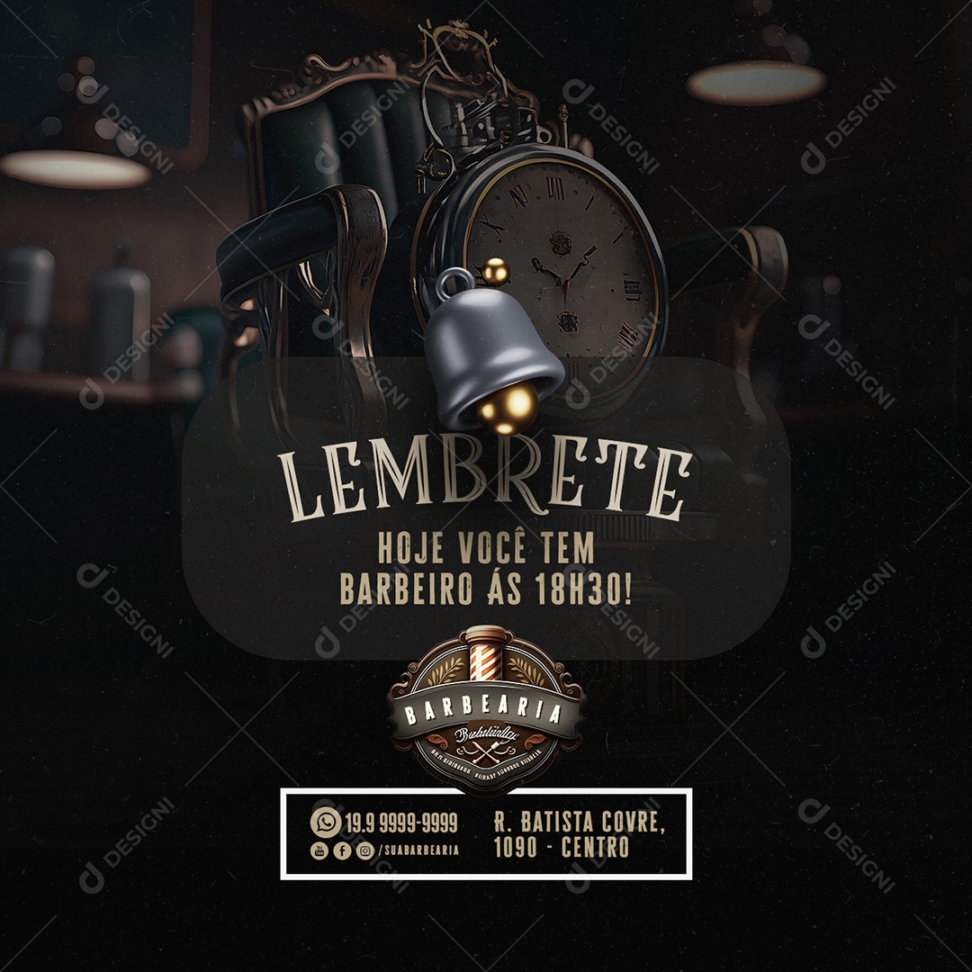 Lembrete Hoje Você Tem Barbeiro Ás 18H30 Barbearia Social Media PSD Editável