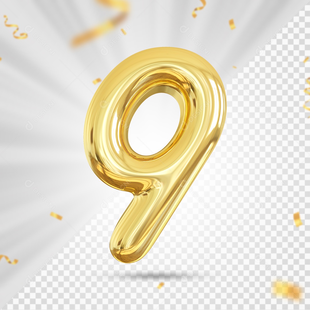 Balão De Festa Dourado De Numero 9 Elemento 3D Para Composição PSD