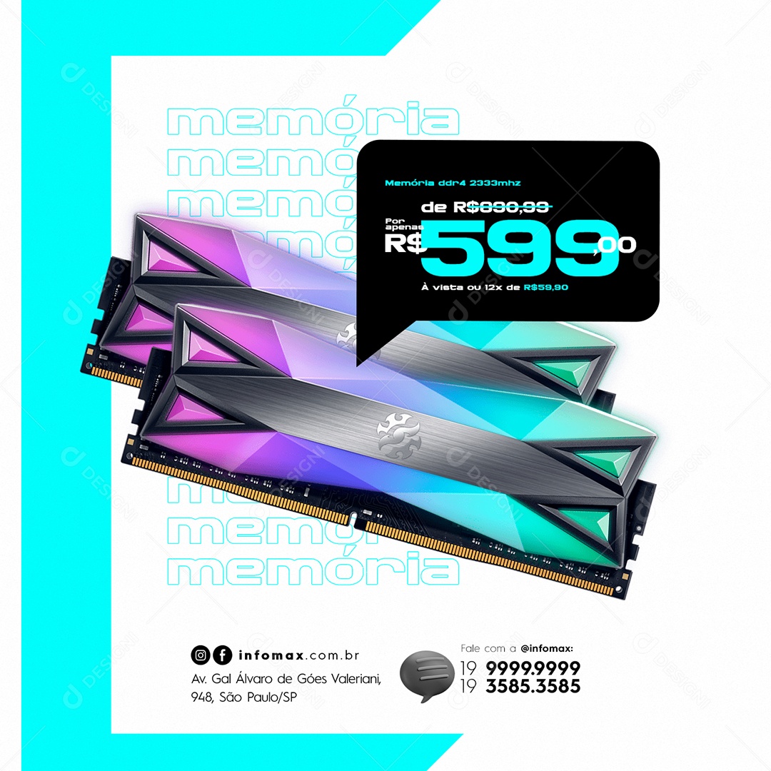 Memória Ddr4 2333 Mhz Por Apenas 599 À Vista ou 12x de 59,90 Informática Social Media PSD Editável