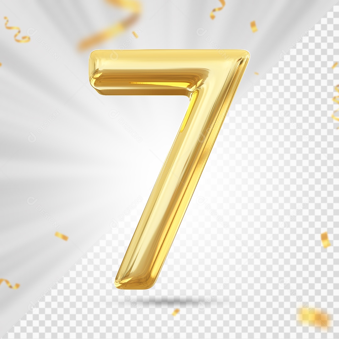 Balão De Festa Dourado De Numero 7 Elemento 3D Para Composição PSD