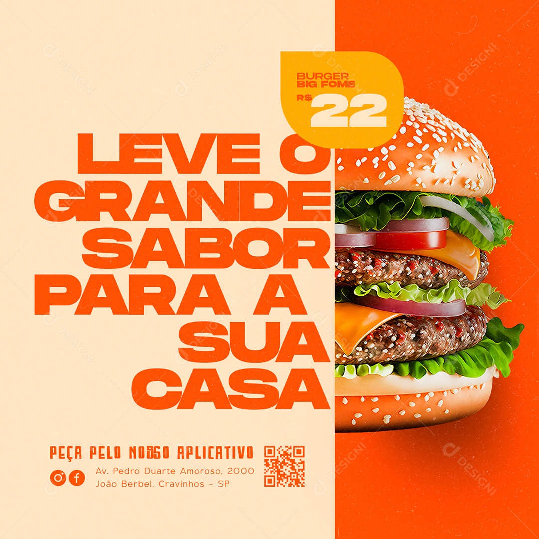 Leve O Grande Sabor Para A Sua Casa Hamburgueria Social Media PSD Editável