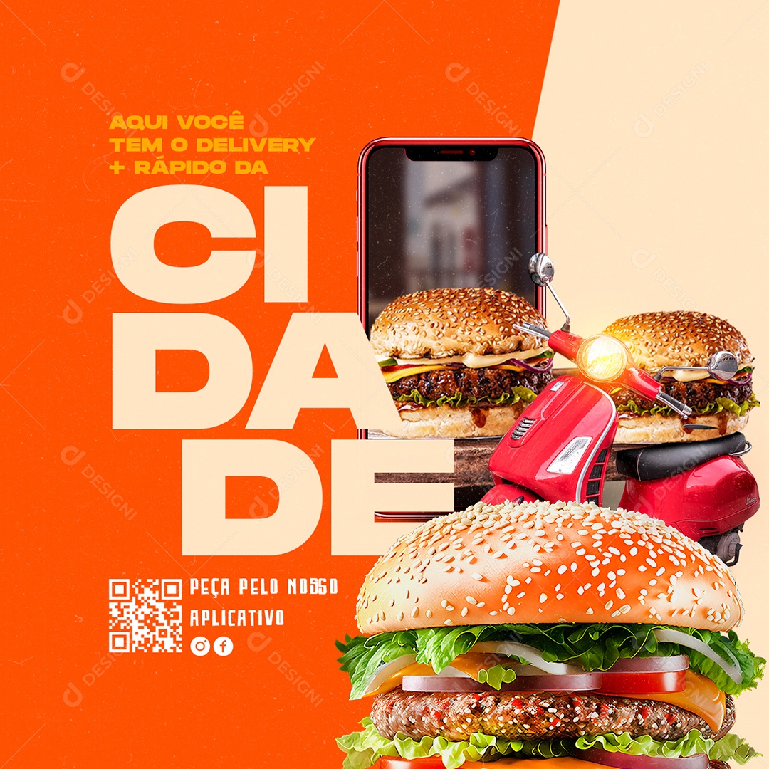 Here You Have The City's Fastest Delivery Hamburger Social Media Editable PSD
