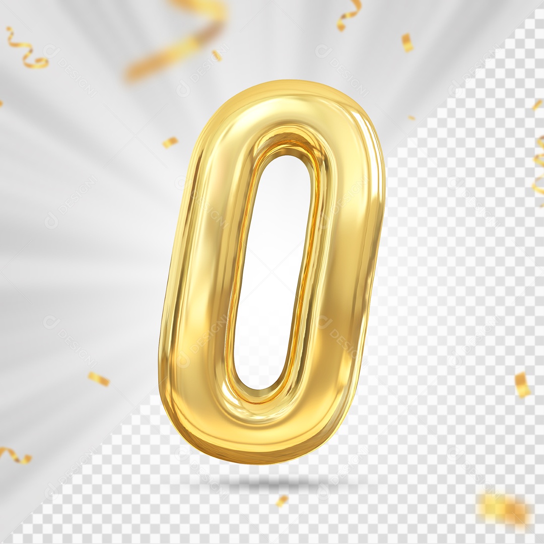 Balão De Festa Dourado Com Detalhes De Numero 0 Elemento 3D Para Composição PSD