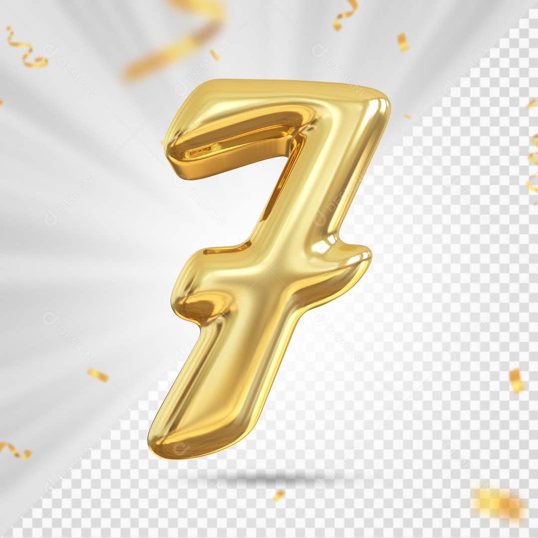 Balão De Festa Dourado Com Detalhes De Numero 7 Elemento 3D Para Composição PSD