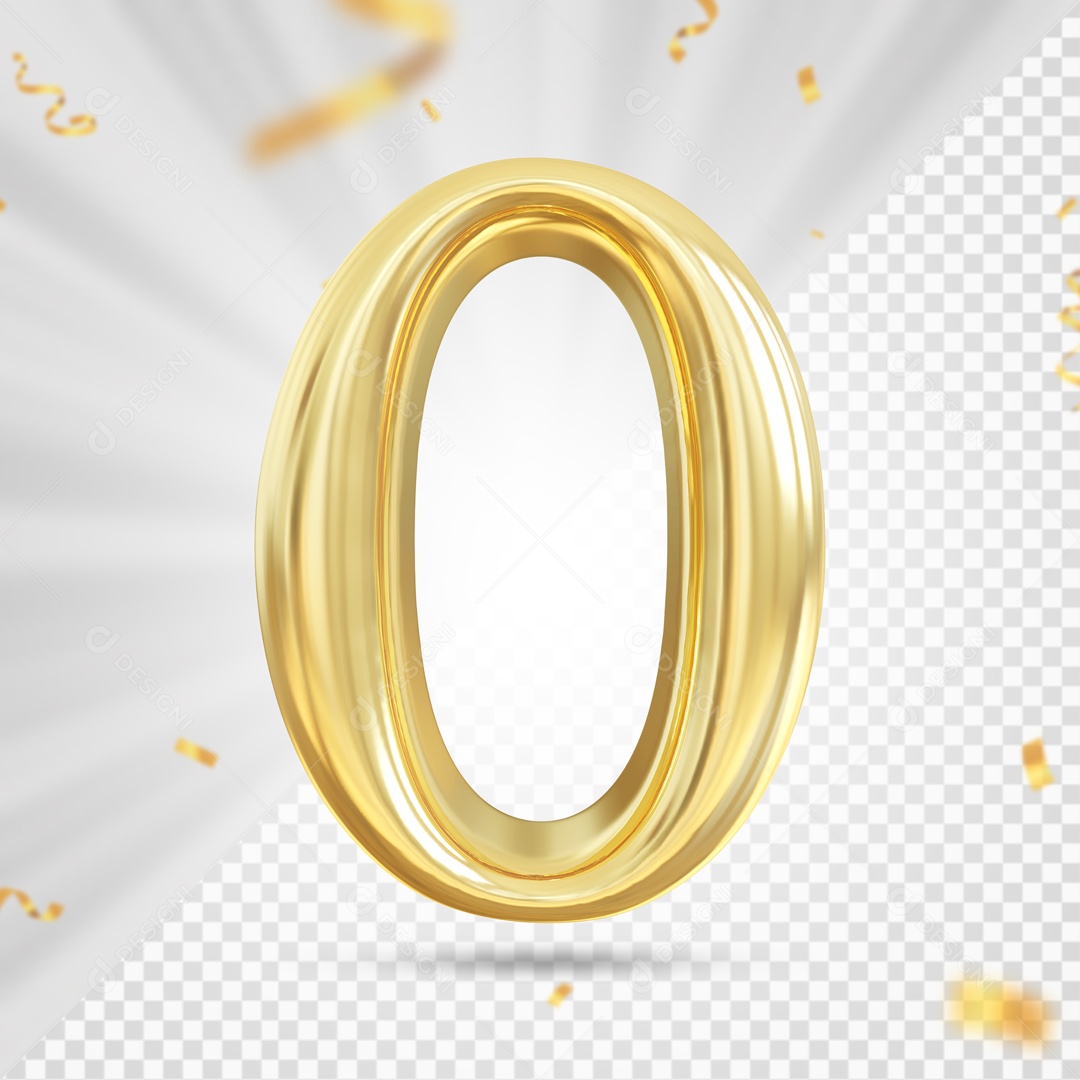 Balão De Festa Dourado Com Detalhes De Numero 0 Elemento 3D Para Composição PSD