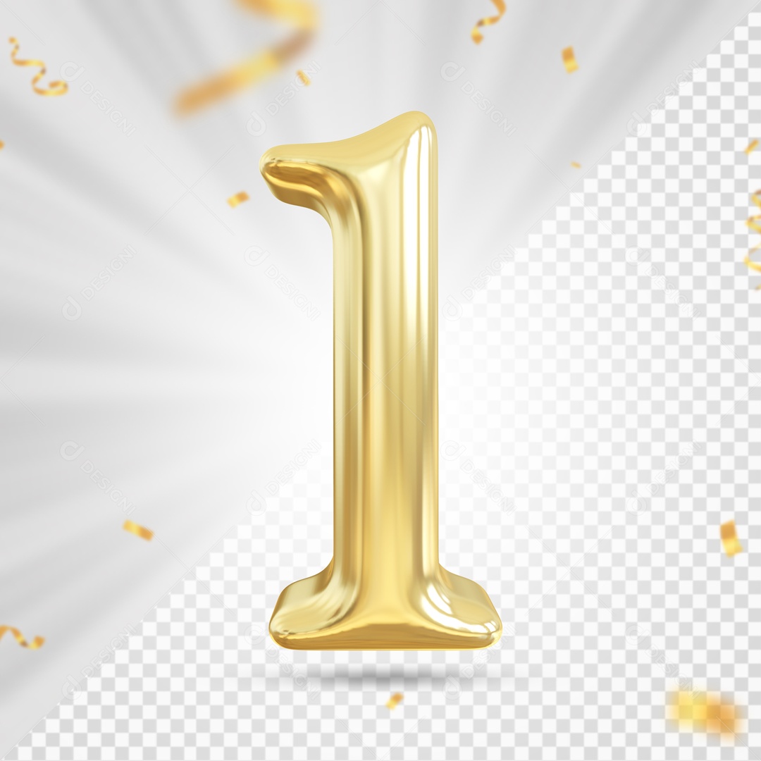 Balão De Festa Dourado Com Detalhes De Numero 1 Elemento 3D Para Composição PSD
