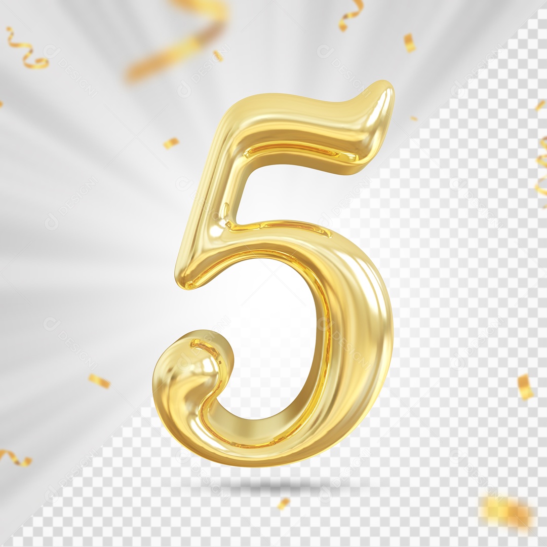 Balão De Festa Dourado Com Detalhes De Numero 5 Elemento 3D Para Composição PSD