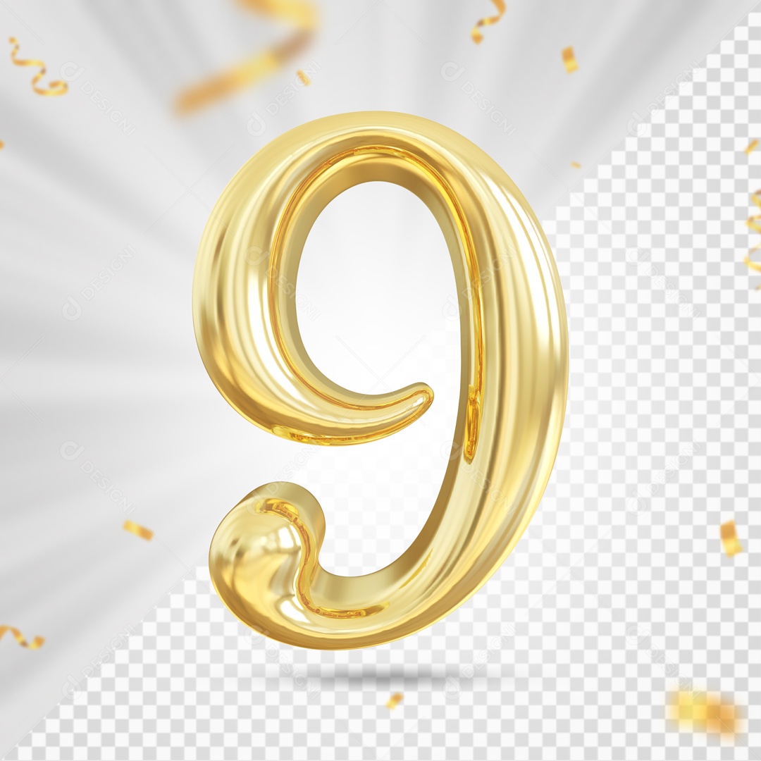 Balão De Festa Dourado Com Detalhes De Numero 9 Elemento 3D Para Composição PSD