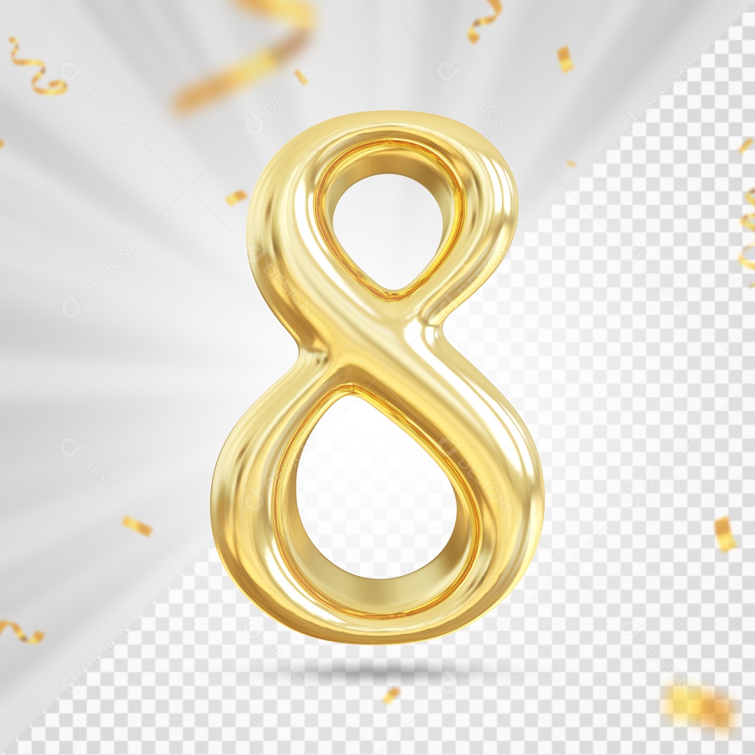 Balão De Festa Dourado Com Detalhes De Numero 8 Elemento 3D Para Composição PSD