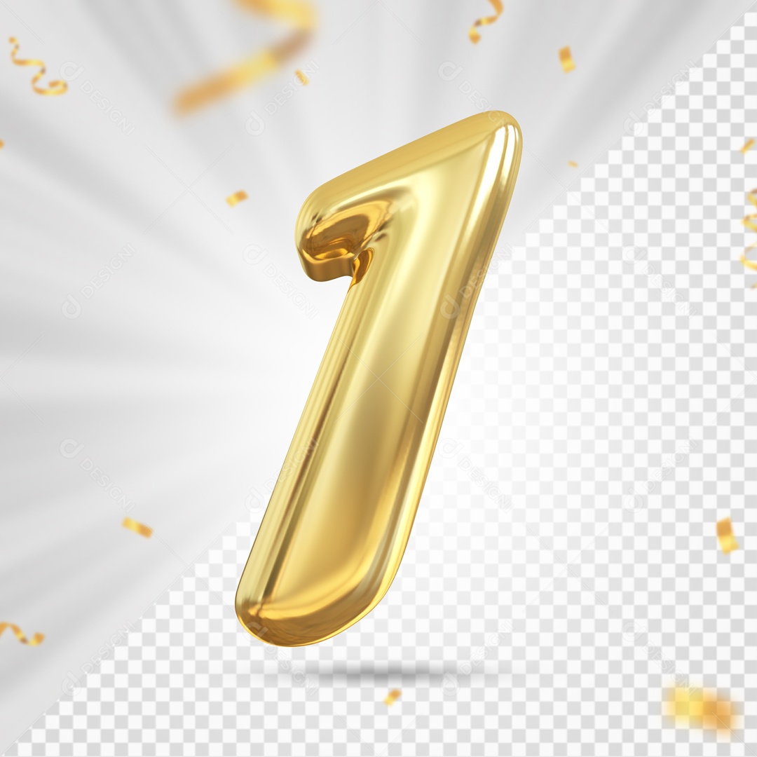 Balão De Festa Dourado Com Detalhes De Numero 1 Elemento 3D Para Composição PSD