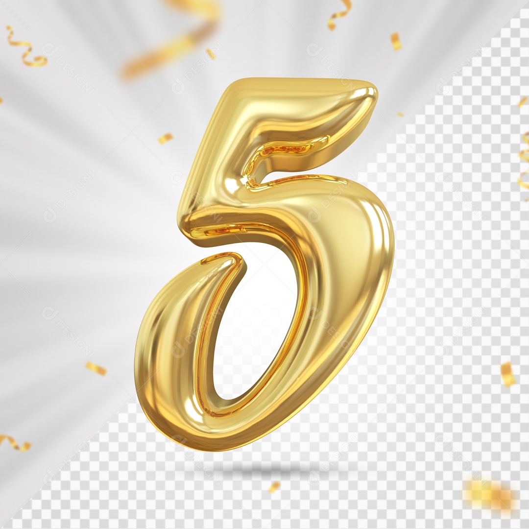 Balão De Festa Dourado Com Detalhes De Numero 5 Elemento 3D Para Composição PSD
