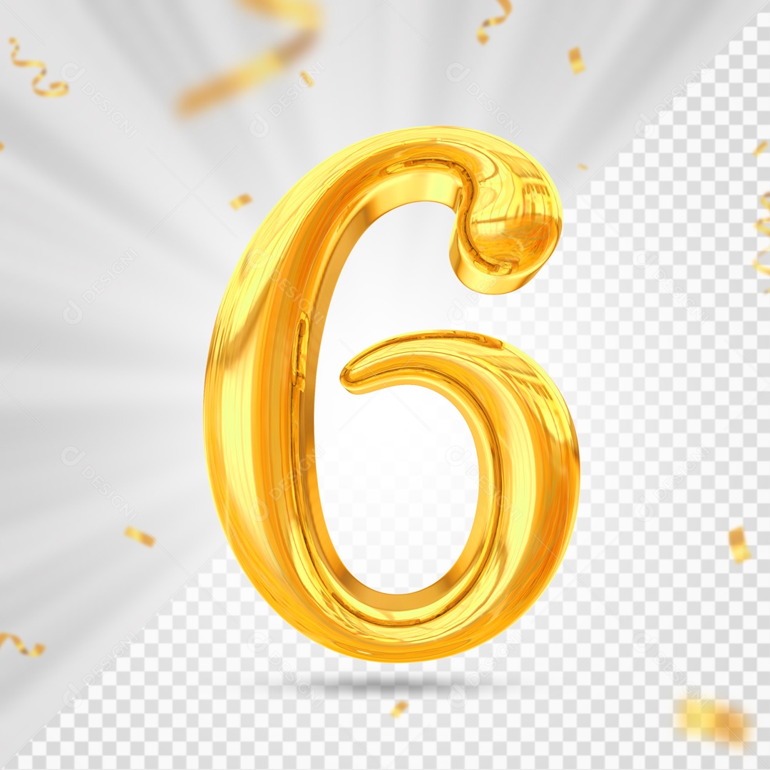 Balão De Festa Amarelo Com Detalhes De Numero 6 Elemento 3D Para Composição PSD