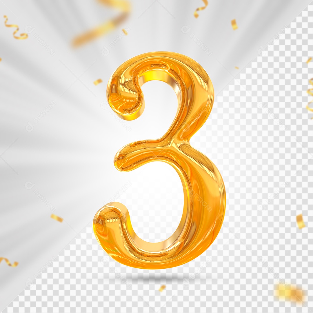 Balão De Festa Amarelo Escuro Com Detalhes De Numero 3 Elemento 3D Para Composição PSD