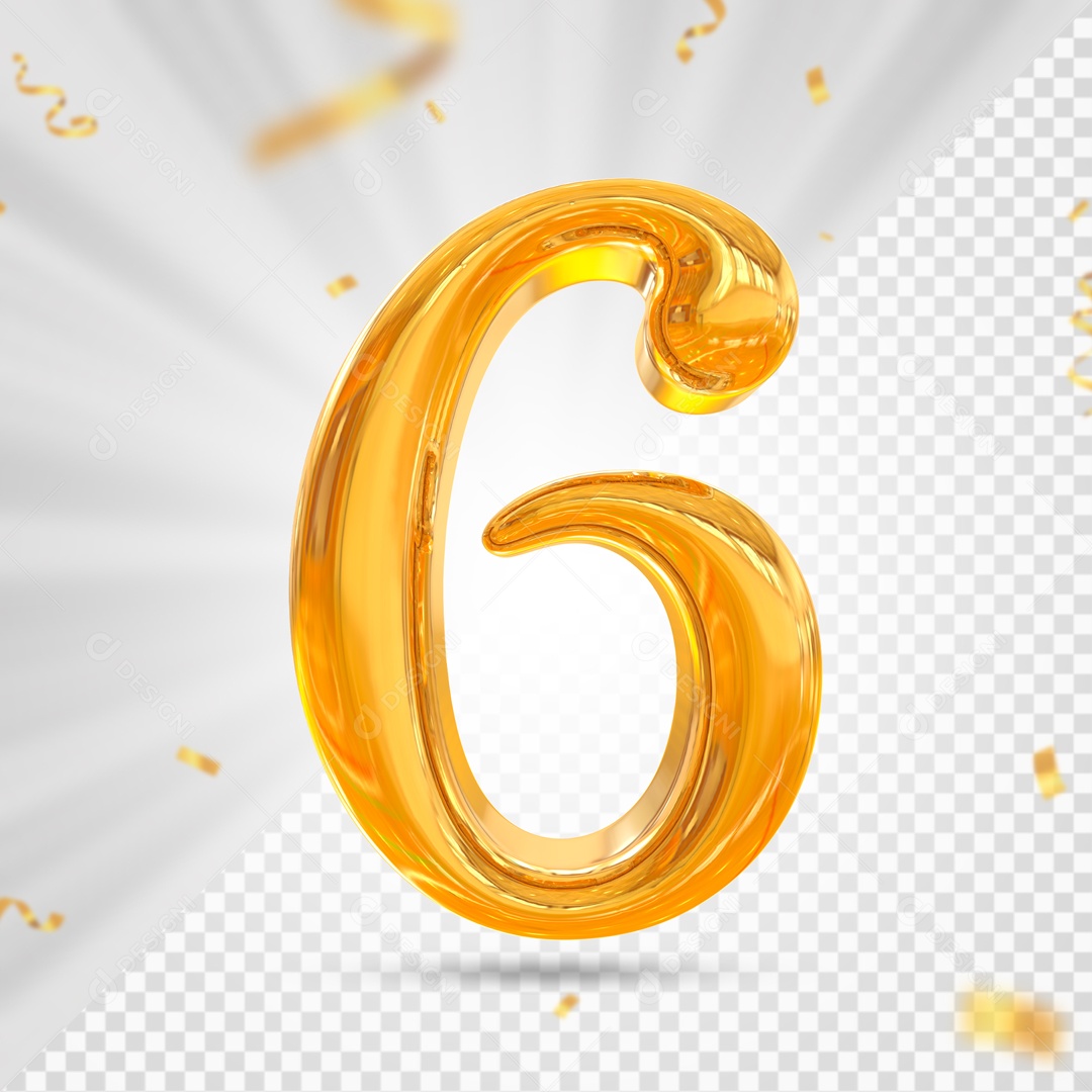 Balão De Festa Amarelo Escuro Com Detalhes De Numero 6 Elemento 3D Para Composição PSD