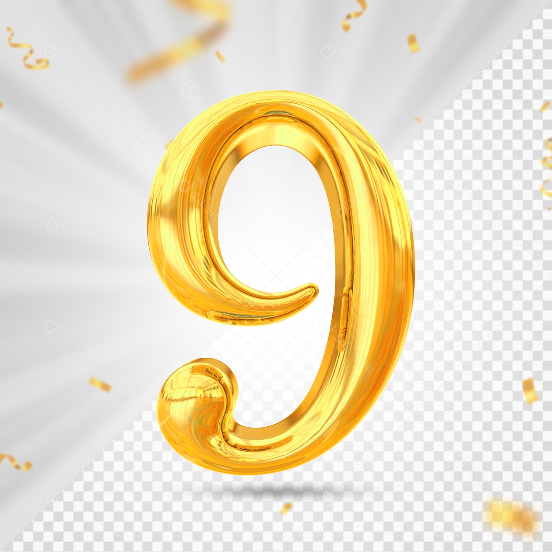 Balão De Festa Amarelo Com Detalhes De Numero 9 Elemento 3D Para Composição PSD