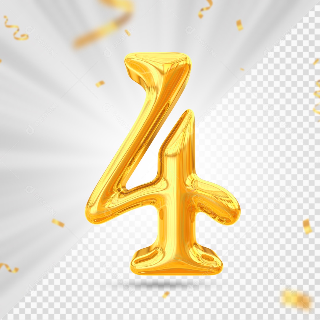 Balão De Festa Amarelo Com Detalhes De Numero 4 Elemento 3D Para Composição PSD
