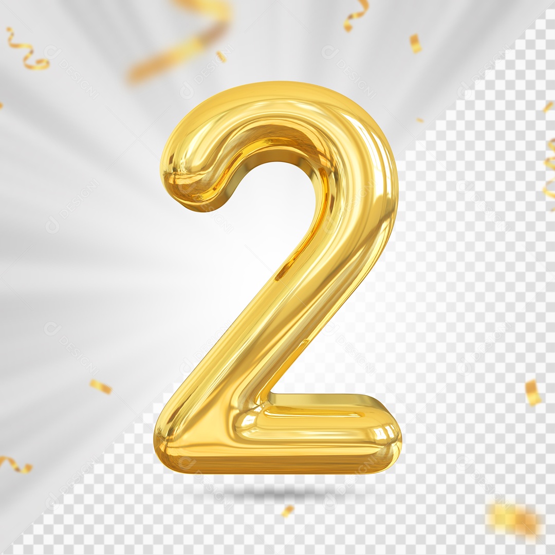 Balão De Festa Amarelo Com Detalhes De Numero 2 Elemento 3D Para Composição PSD
