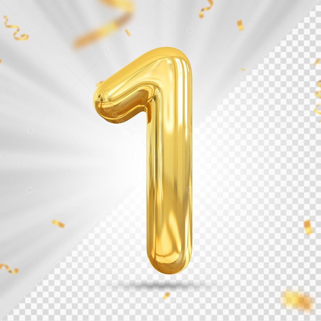 Balão De Festa Amarelo Com Detalhes De Numero 1 Elemento 3D Para Composição PSD