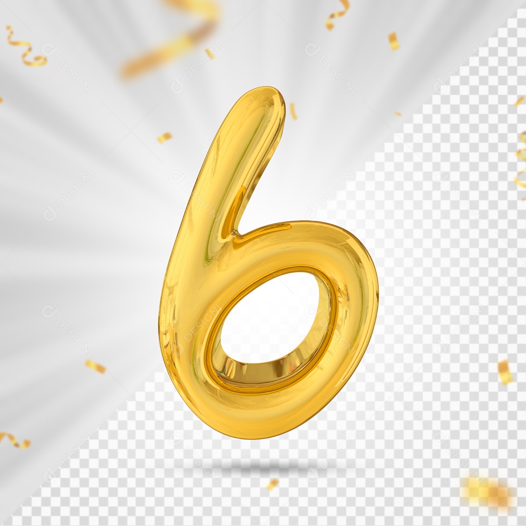 Balão De Festa Amarelo Sem Detalhes De Numero 6 Elemento 3D Para Composição PSD