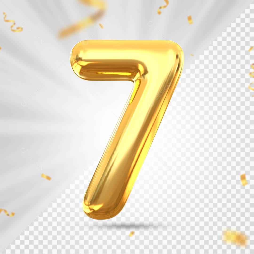 Balão De Festa Amarelo De Numero 7 Elemento 3D Para Composição PSD