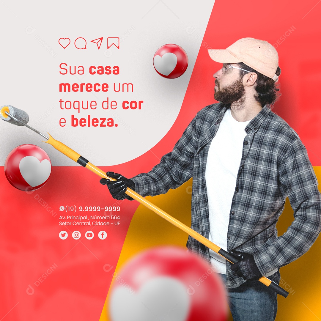 Sua Casa Merece Um Toque De Cor e Beleza Pintor Social Media PSD Editável