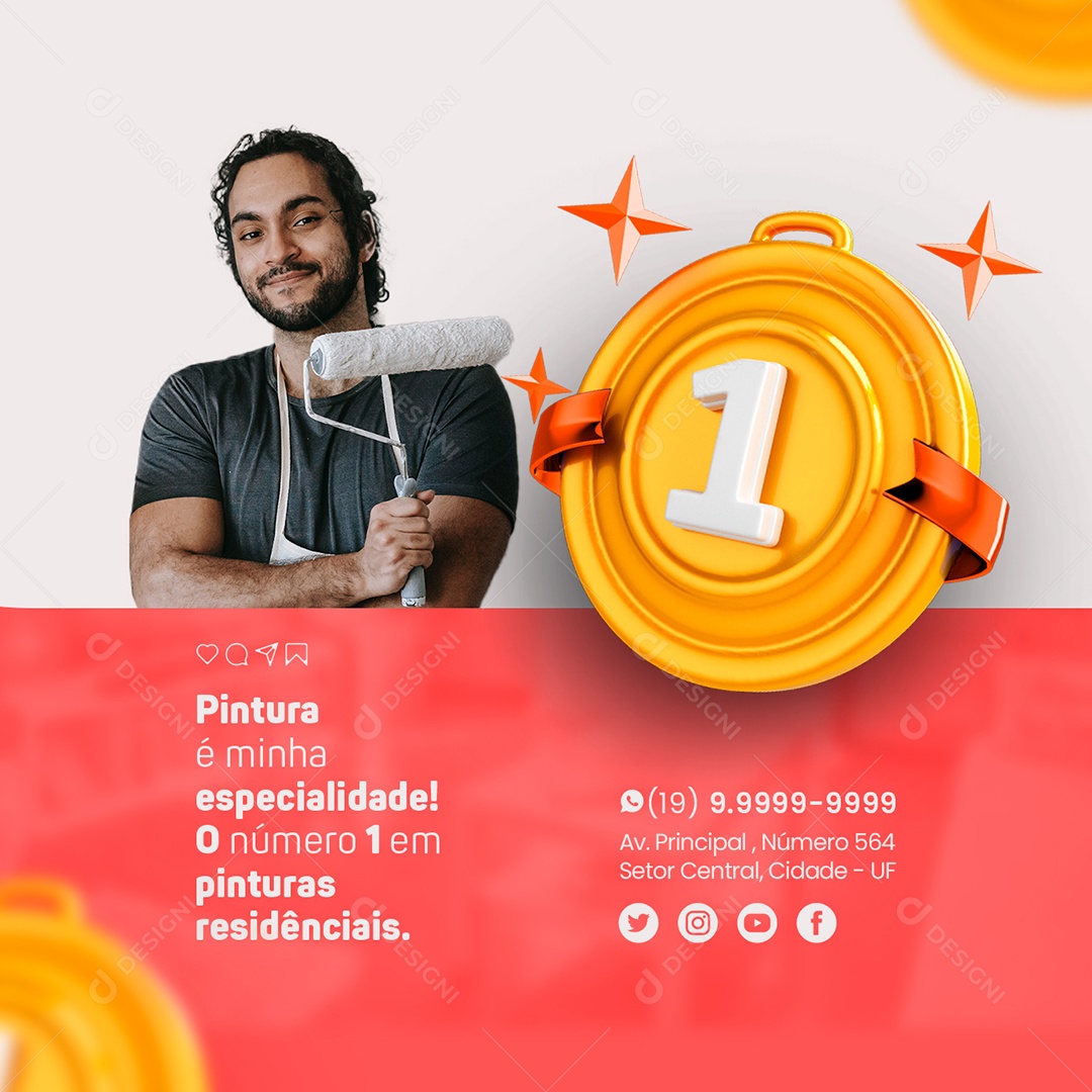 Pintura é Minha Especialidade O Número 1 Em Pinturas Residênciais Pintor Social Media PSD Editável