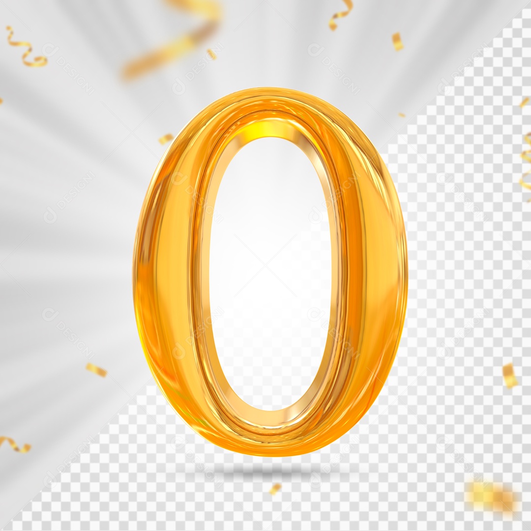 Balão De Festa Dourado De Numero 0 Elemento 3D Para Composição PSD