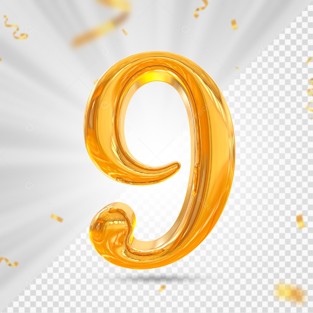 Balão De Festa Dourado De Numero 9 Elemento 3D Para Composição PSD