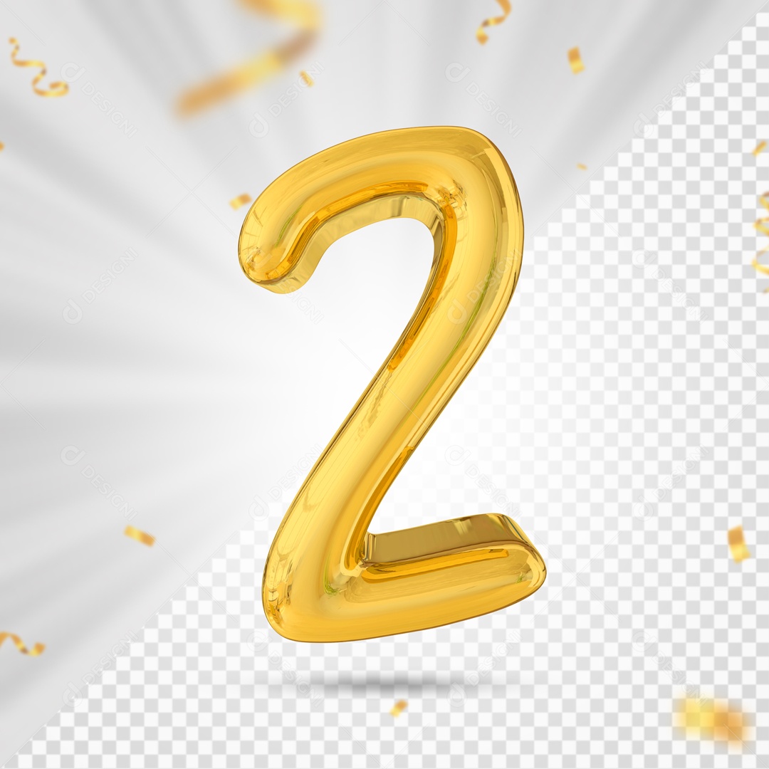 Balão De Festa Amarelo De Numero 2 Elemento 3D Para Composição PSD