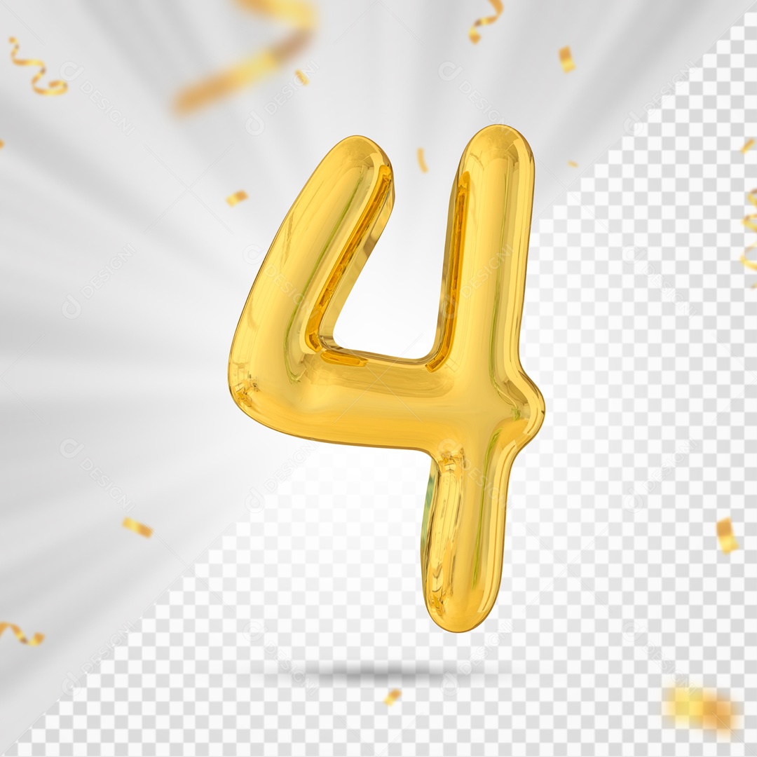 Balão De Festa Amarelo De Numero 4 Elemento 3D Para Composição PSD