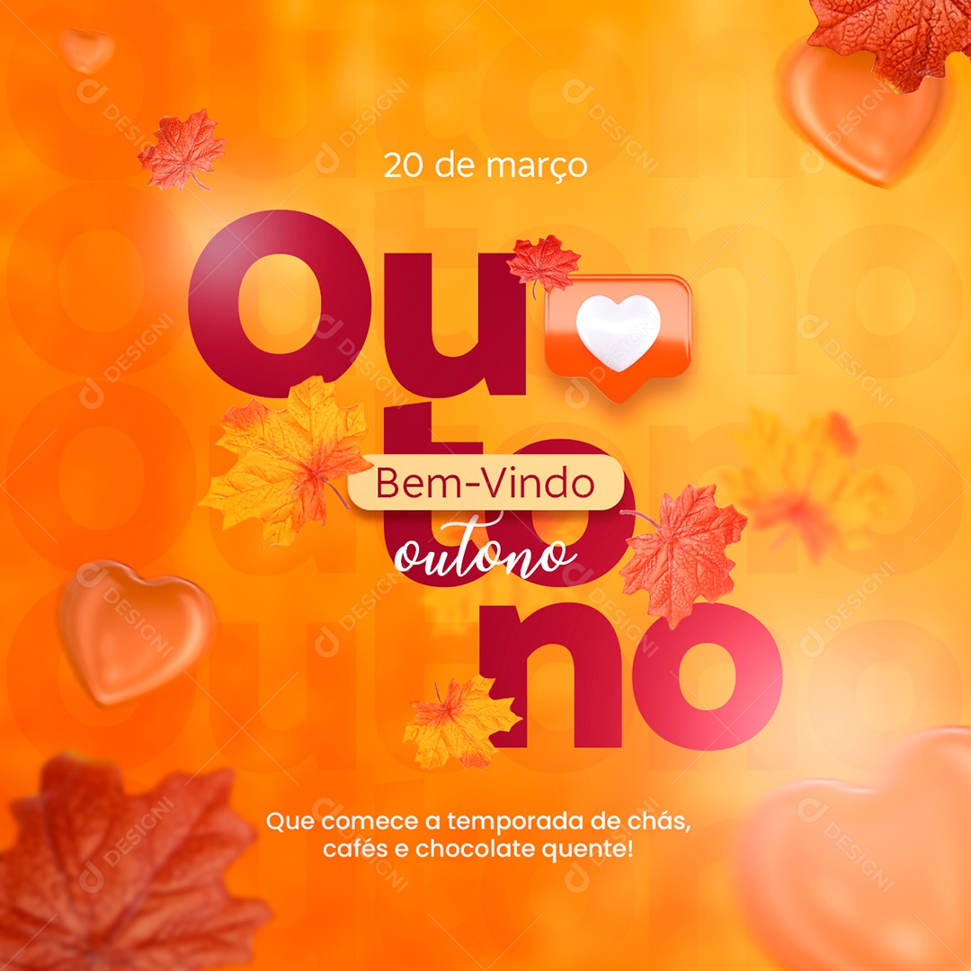 Bem Vindo Outono 20 de Março Que Comece a Temporada de Chás, Cafés e Chocolate Quente Social Media PSD Editável