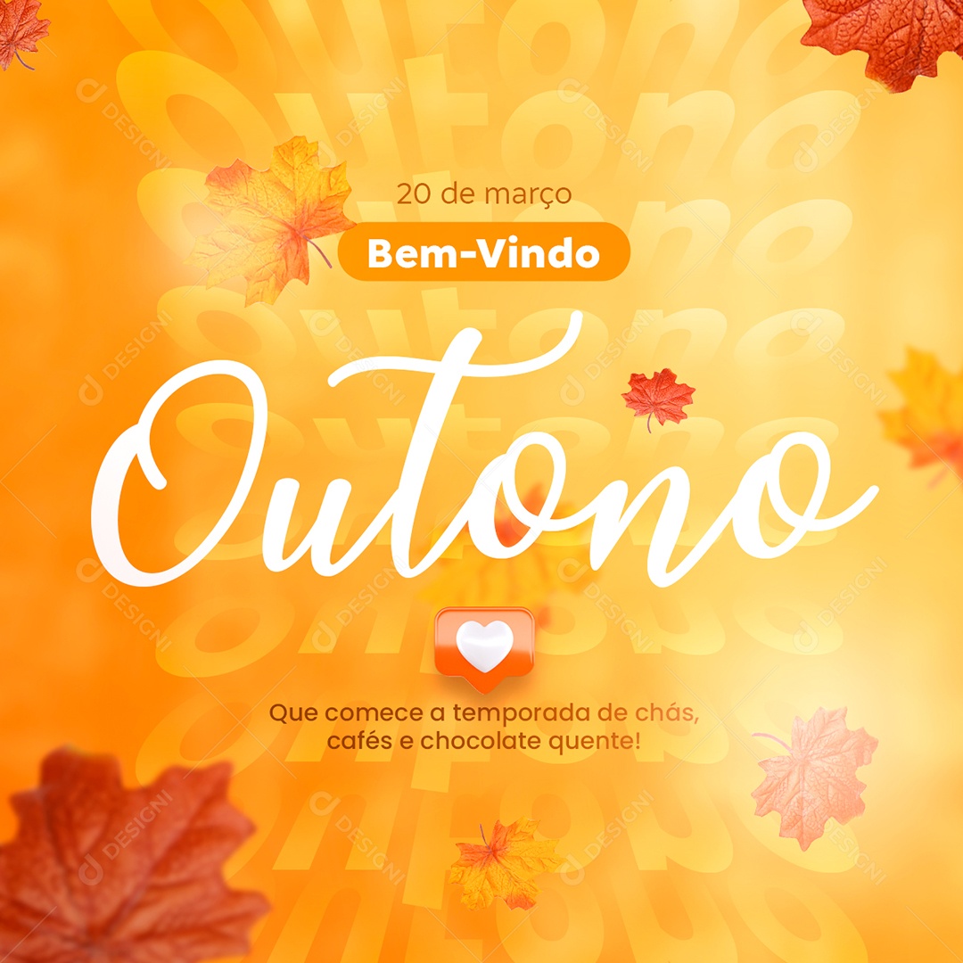 Bem Vindo Outono 20 de Março Que Comece a Temporada de Chás, Cafés e Chocolate Quente Social Media PSD Editável