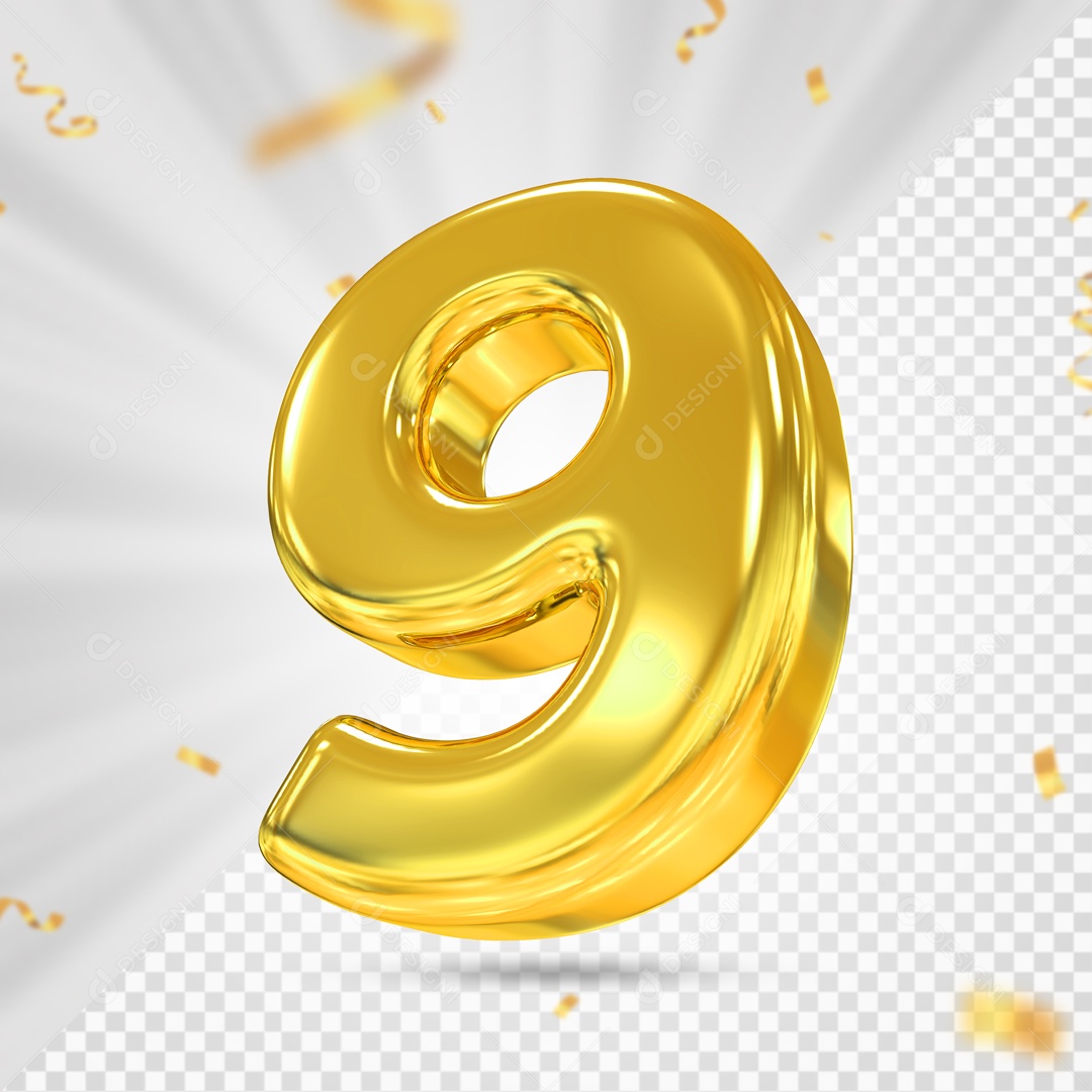 Balão De Festa Amarelo De Numero 9 Elemento 3D Para Composição PSD