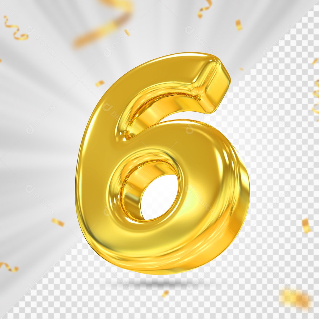Balão De Festa Amarelo De Numero 6 Elemento 3D Para Composição PSD