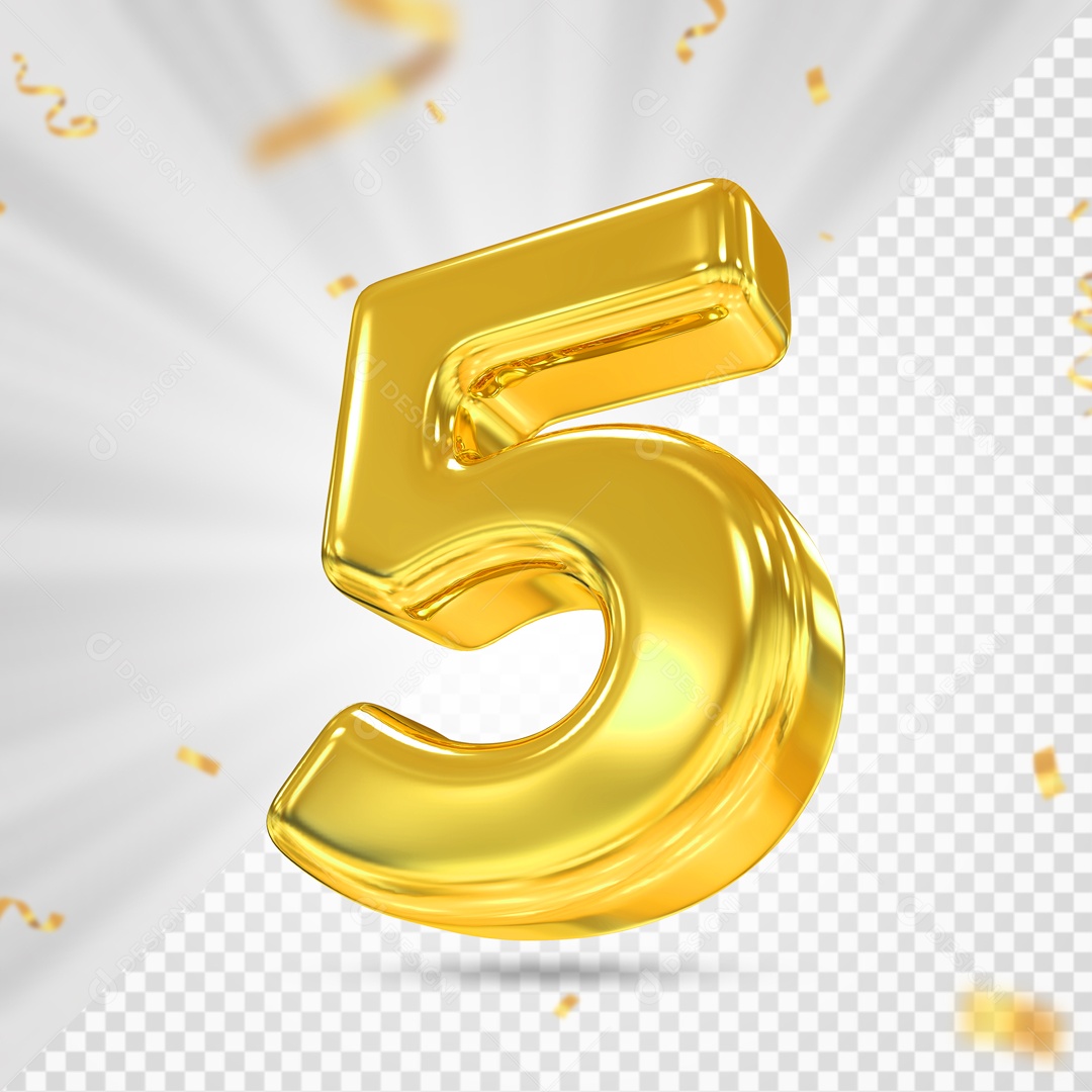 Balão De Festa Amarelo De Numero 5 Elemento 3D Para Composição PSD
