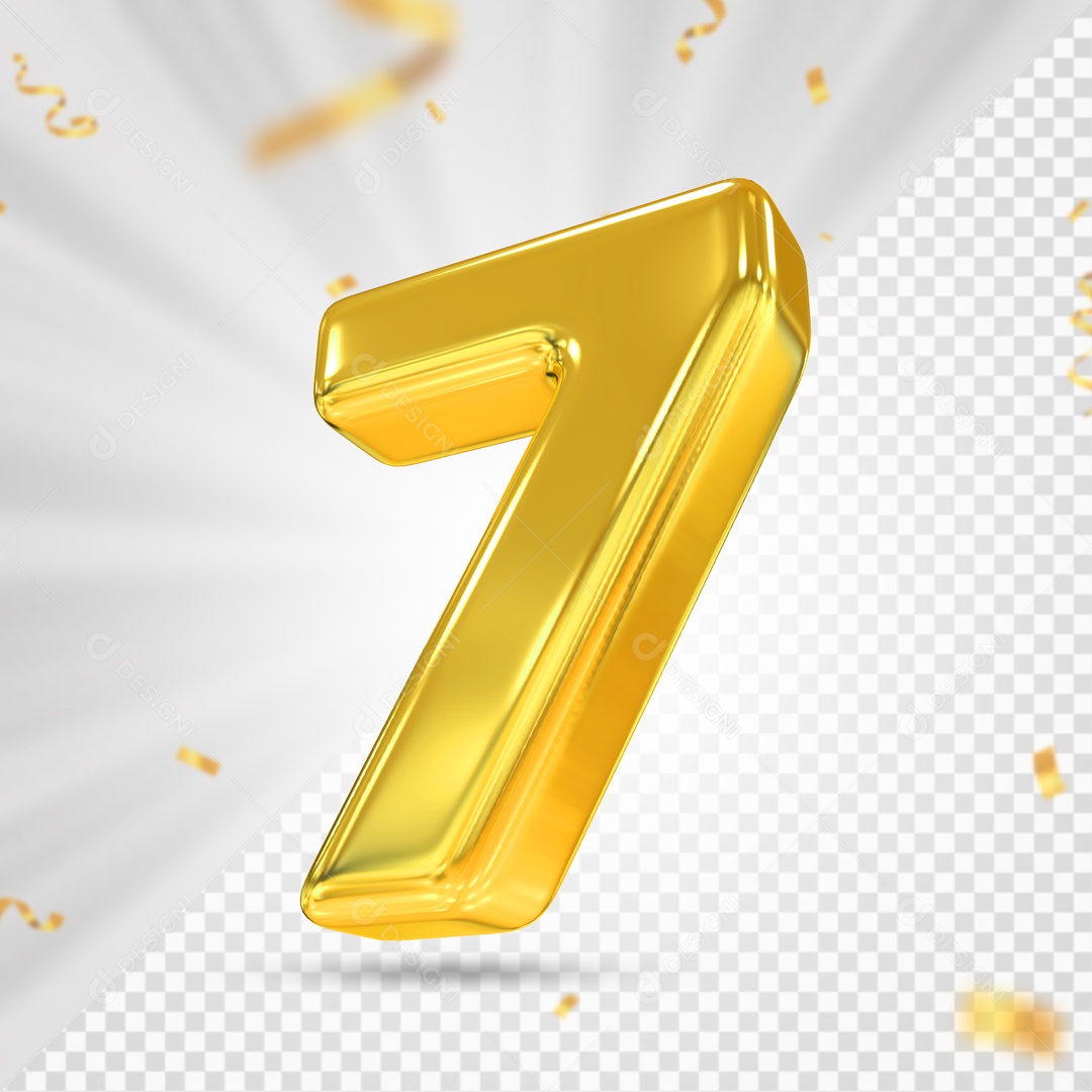 Balão De Festa Amarelo De Numero 7 Elemento 3D Para Composição PSD